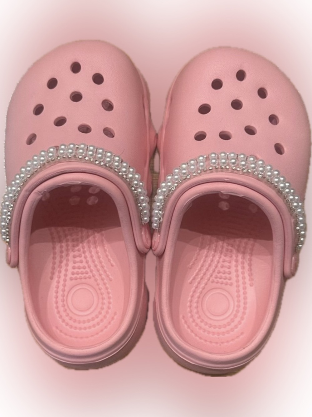 Kids Pink Pearl-Embellished Clog Shoes